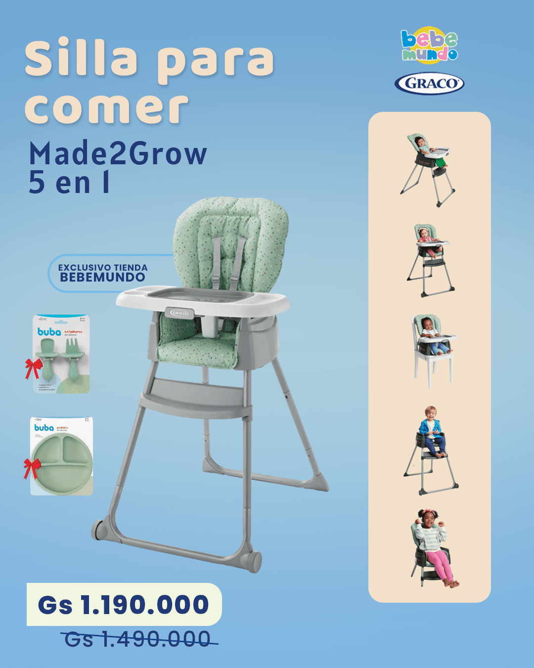 Silla para comer Made2Grow 5 en 1 png Terrazo