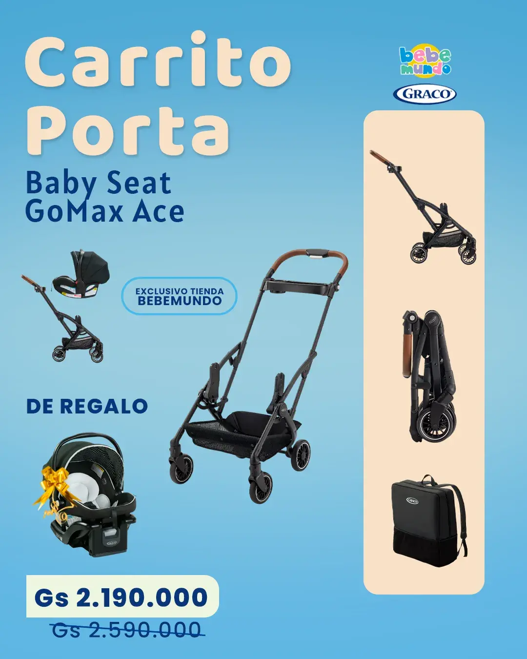 Carrito Porta-Baby Seat GoMax Ace Nuevo Precio